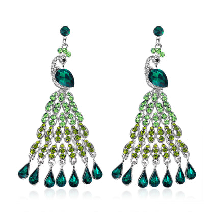 Crystal and Cubic Zirconia Peacock Tassel Drop Earrings, drop earrings for women, dainty minimalist design, side view