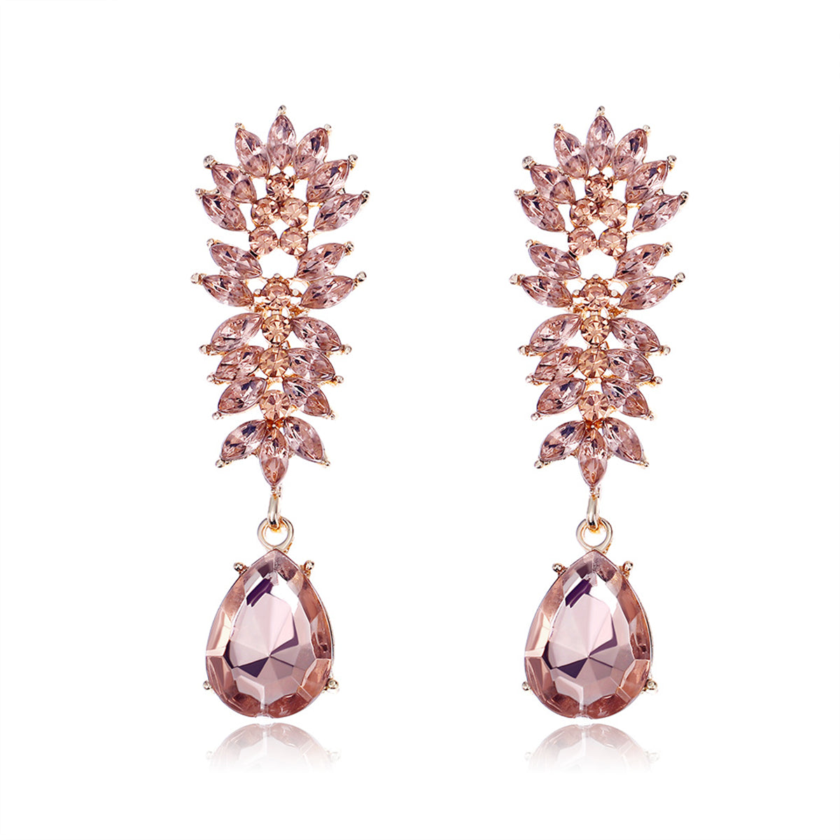 Champagne Crystal and Cubic Zirconia Botanical Drop Earring, drop earrings for women, everyday style, front view