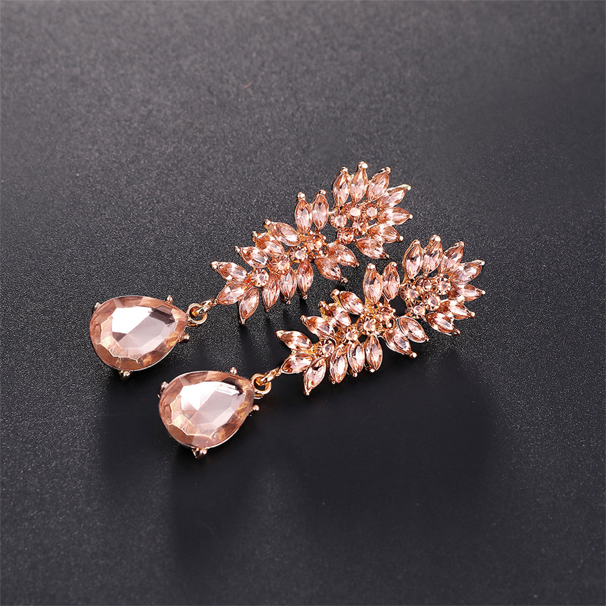Champagne Crystal and Cubic Zirconia Botanical Drop Earring, drop earrings for women, everyday style, side view