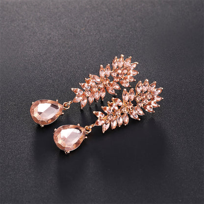 Champagne Crystal and Cubic Zirconia Botanical Drop Earring, drop earrings for women, everyday style, side view