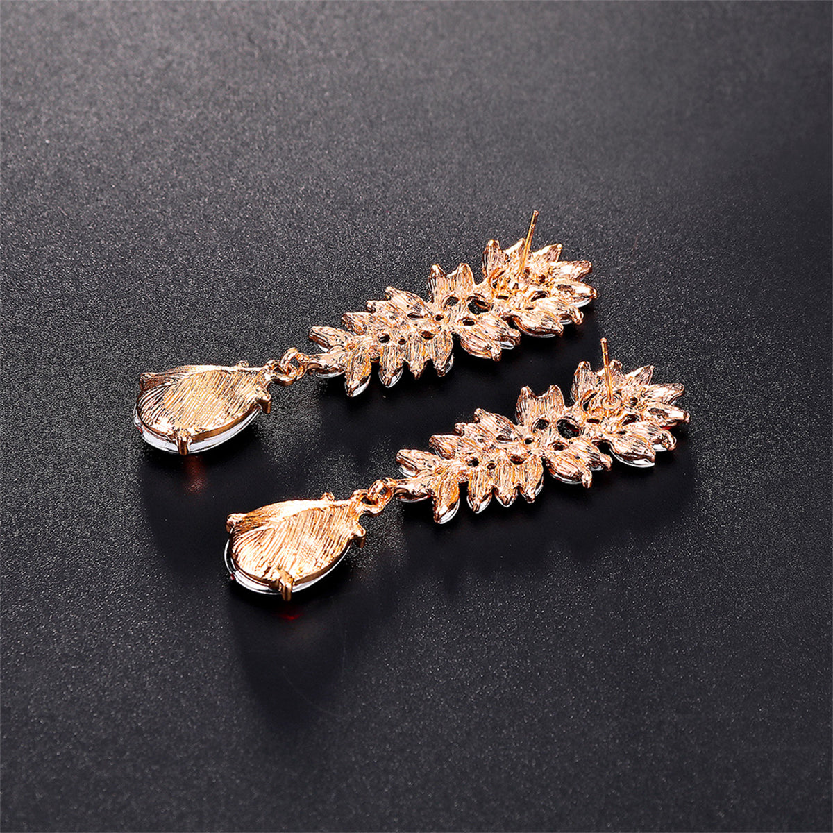 Champagne Crystal and Cubic Zirconia Botanical Drop Earring, drop earrings for women, everyday style, detail close-up