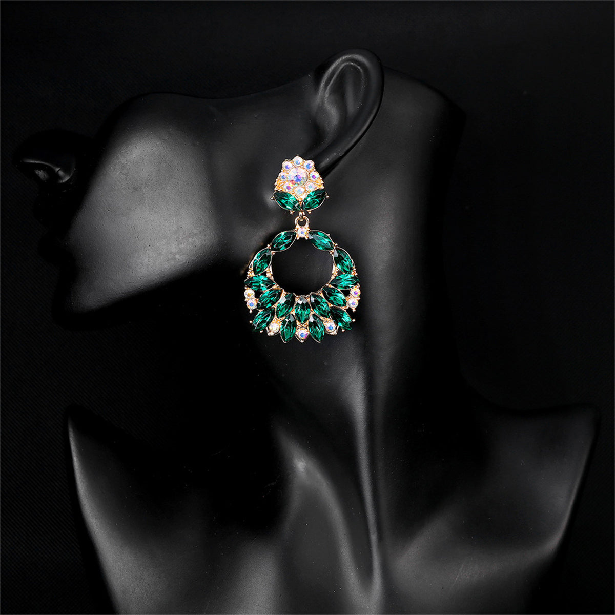 Green Crystal & Cubic Zirconia 18K Gold-Plated Botanical Drop Earrings