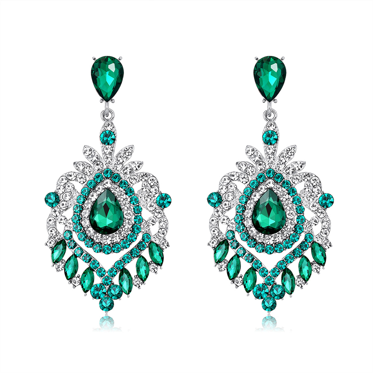 Green Crystal & Cubic Zirconia Silver-Plated Botanical Drop Earrings