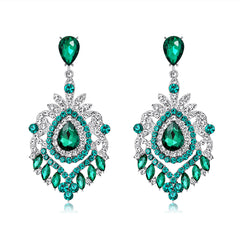 Green Crystal & Cubic Zirconia Silver-Plated Botanical Drop Earrings