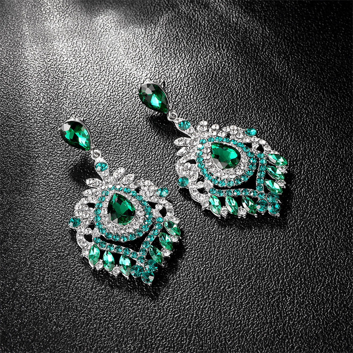 Green Crystal & Cubic Zirconia Silver-Plated Botanical Drop Earrings