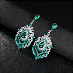 Green Crystal & Cubic Zirconia Silver-Plated Botanical Drop Earrings