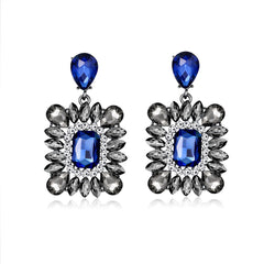 Blue & Cubic Zirconia Rectangle Drop Earrings