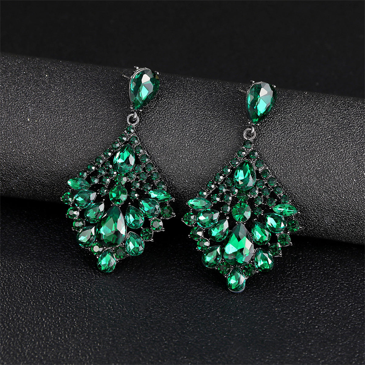 Green & Cubic Zirconia Rhombus Drop Earrings
