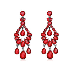 Red & Cubic Zirconia Tiered Teardrop Earrings