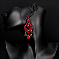Red & Cubic Zirconia Tiered Teardrop Earrings