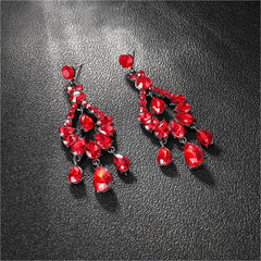 Red & Cubic Zirconia Tiered Teardrop Earrings