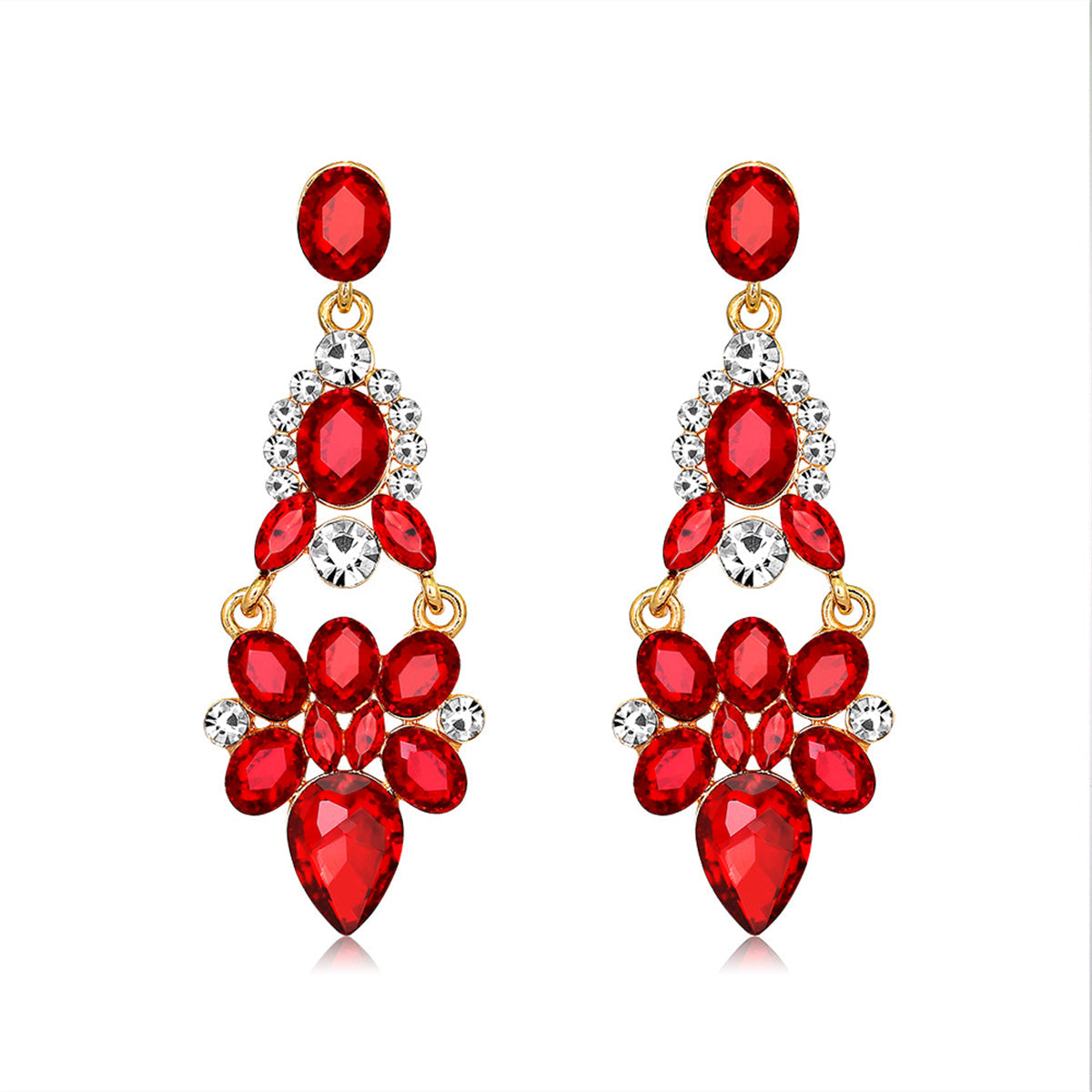Red Crystal & Cubic Zirconia Cluster Drop Earrings
