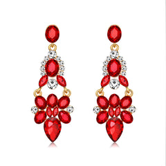 Red Crystal & Cubic Zirconia Cluster Drop Earrings