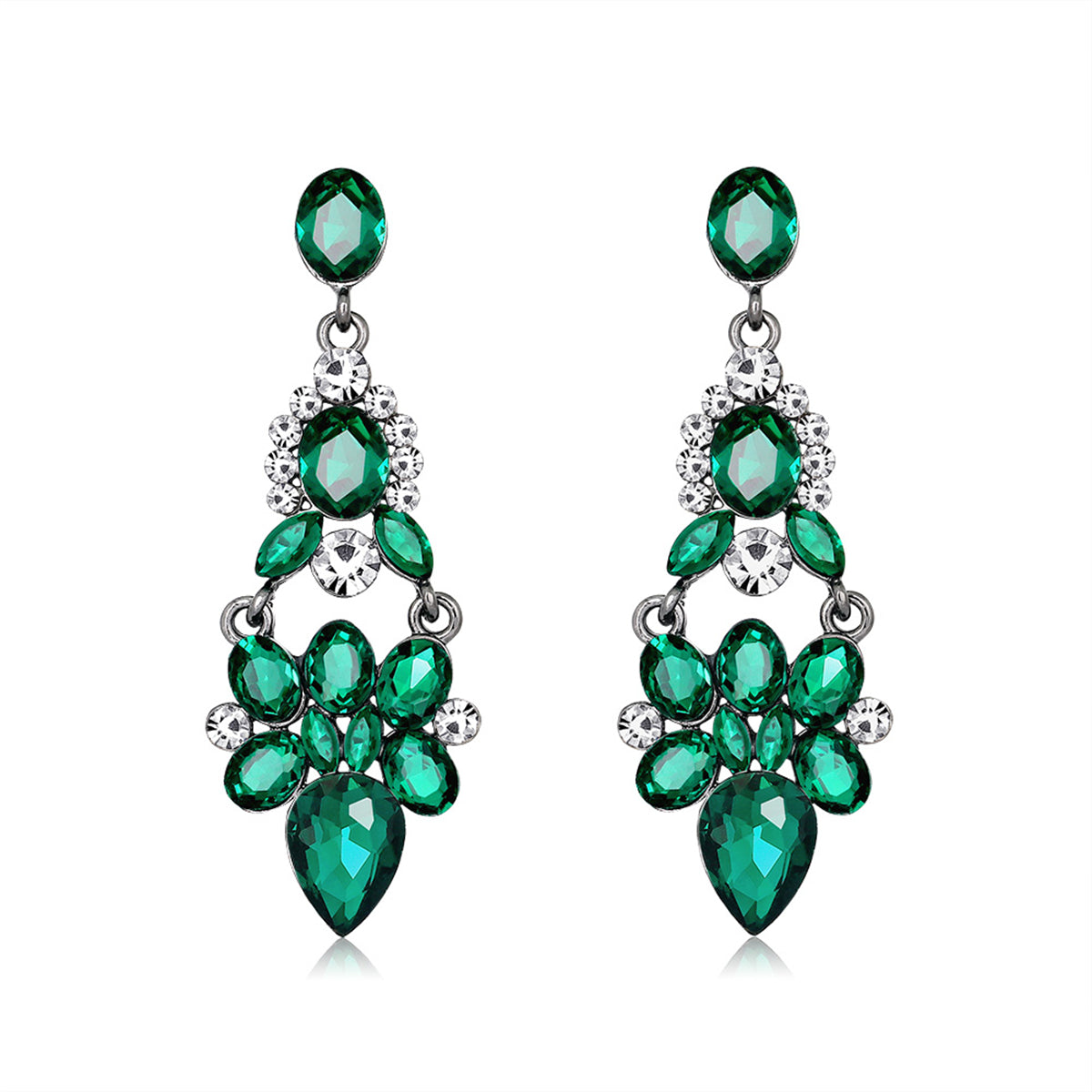 Green & Cubic Zirconia Cluster Drop Earrings