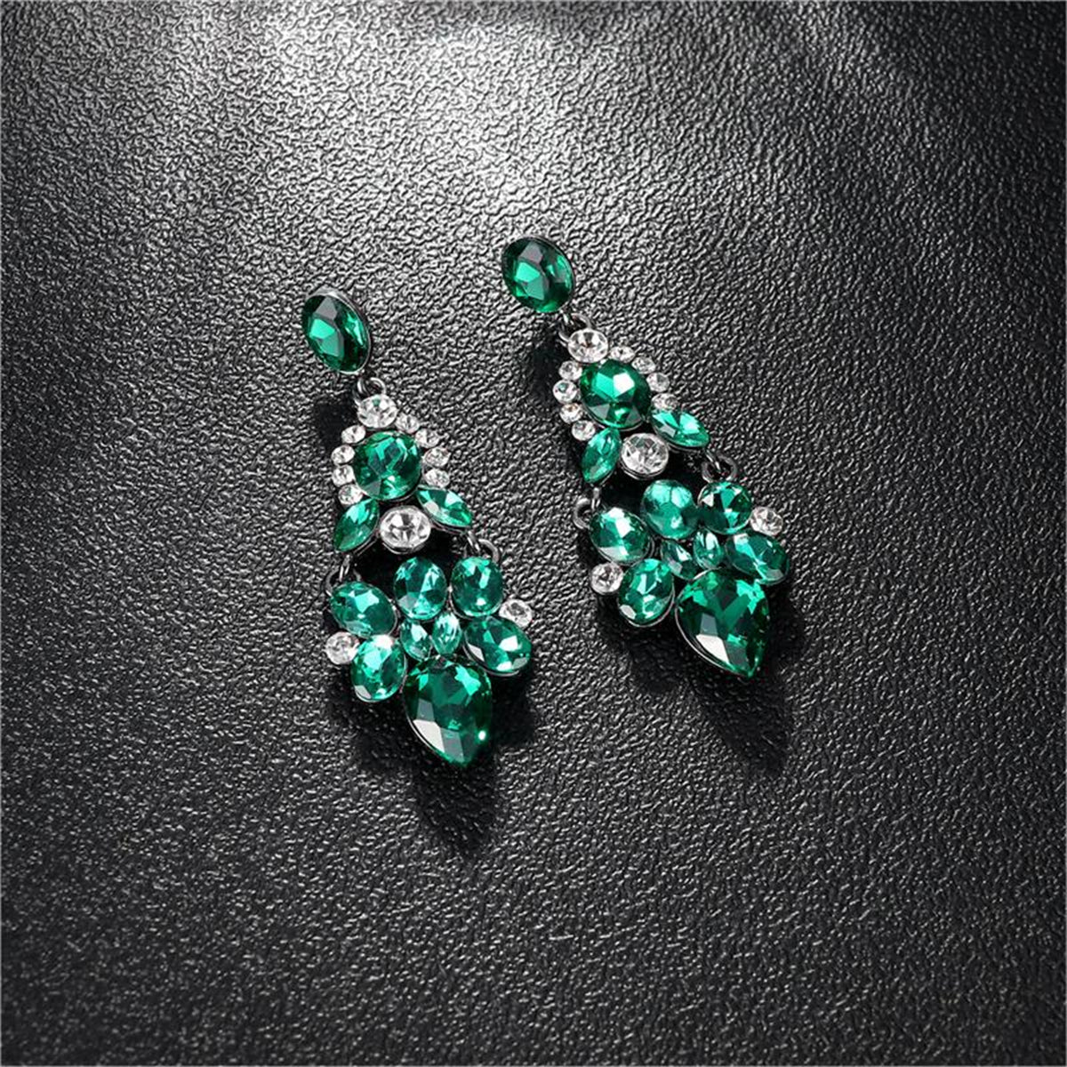 Green & Cubic Zirconia Cluster Drop Earrings