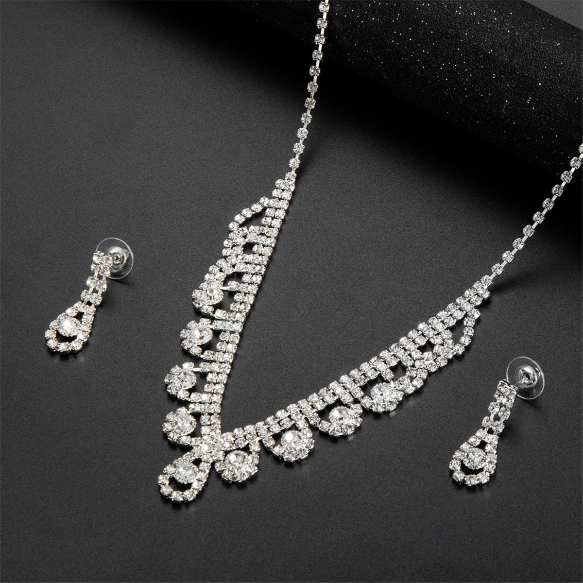 Cubic Zirconia and Silver-Plated Tassel Necklace Set, silver drop earrings for women, botanical inspired, lifestyle look