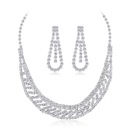 Cubic Zirconia and Silver-Plated Statement Necklace and Drop Earrings, silver drop earrings for women, side view