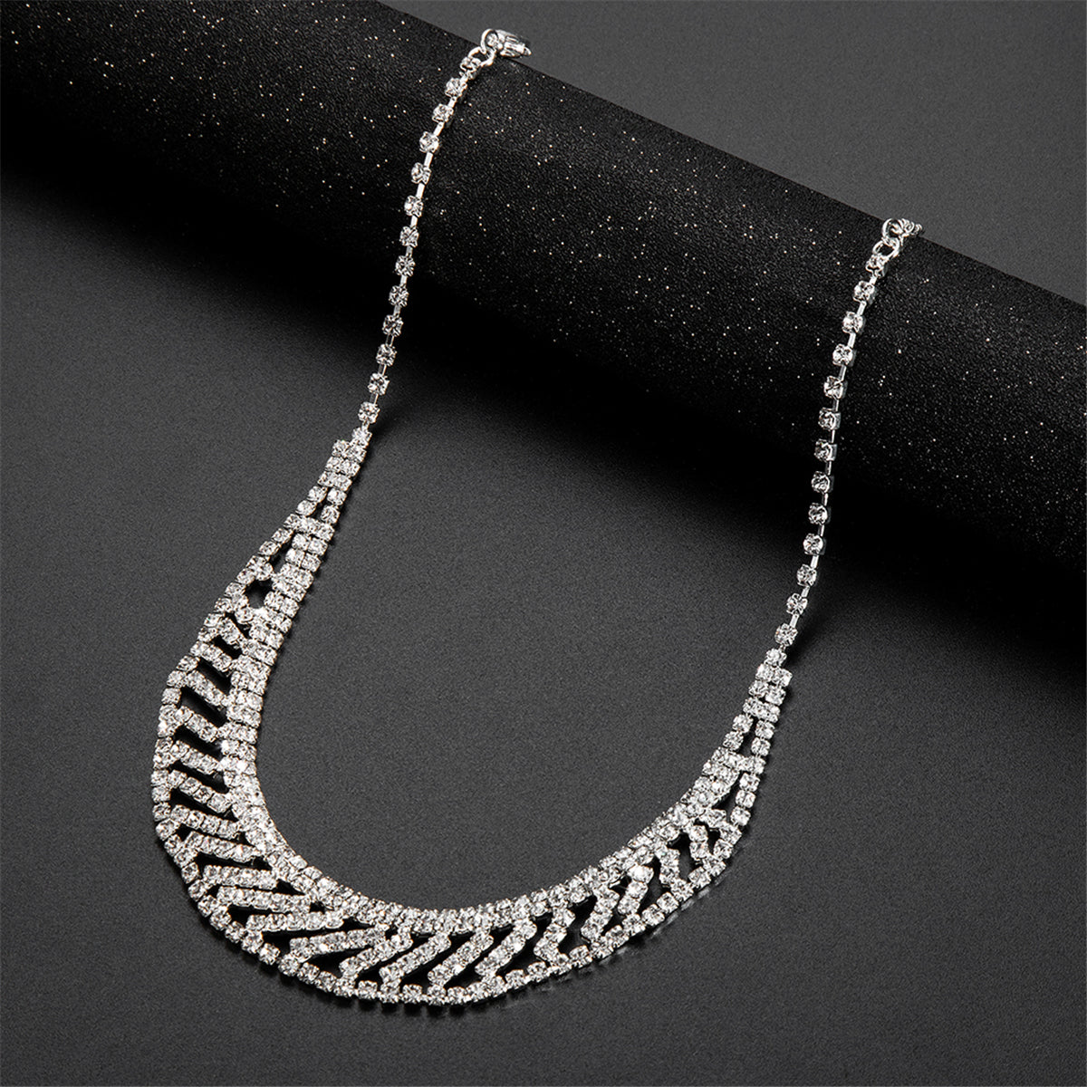Cubic Zirconia and Silver-Plated Statement Necklace and Drop Earrings, silver drop earrings for women, lifestyle look