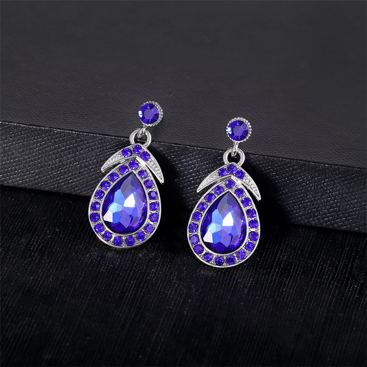 Blue Crystal & Silver-Plated Pendant Necklace & Drop Earrings