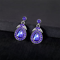 Blue Crystal & Silver-Plated Pendant Necklace & Drop Earrings
