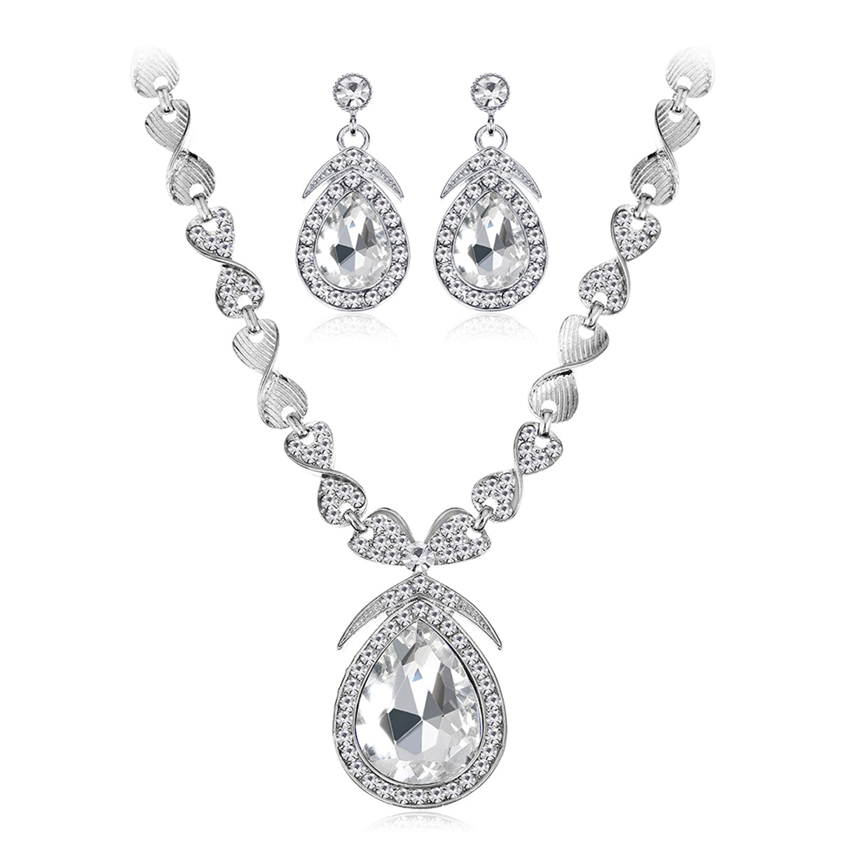 Crystal & Cubic Zirconia Silver-Plated Pendant Necklace & Drop Earrings