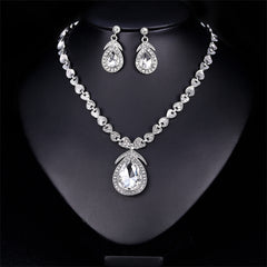 Crystal & Cubic Zirconia Silver-Plated Pendant Necklace & Drop Earrings
