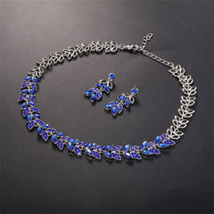 Blue Crystal & Silver-Plated Ear Of Wheat Necklace & Drop Earrings