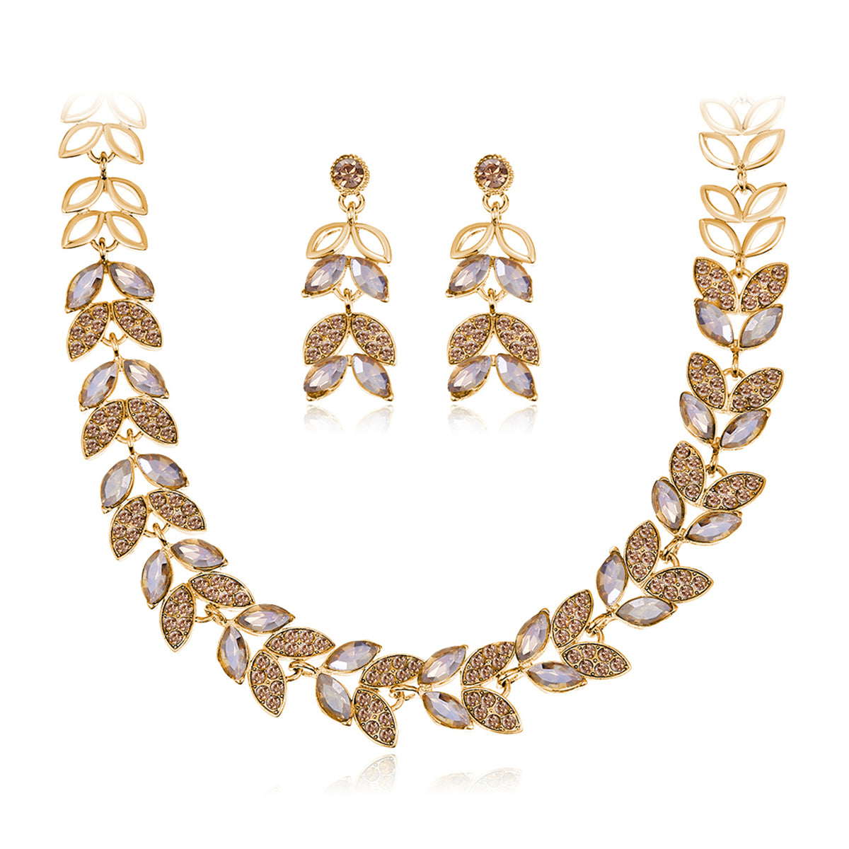Champagne Crystal & Cubic Zirconia Wheat Necklace & Drop Earrings