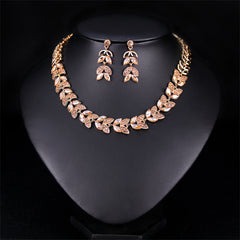 Champagne Crystal & Cubic Zirconia Wheat Necklace & Drop Earrings