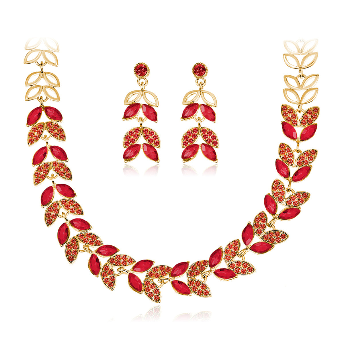 Red Crystal & 18K Gold-Plated Ear Of Wheat Necklace & Drop Earrings