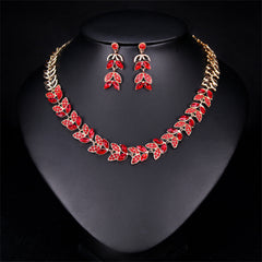 Red Crystal & 18K Gold-Plated Ear Of Wheat Necklace & Drop Earrings