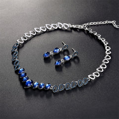 Blue Crystal & Silver-Plated Linked Drop Necklace & Earrings