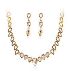 Champagne Crystal & Cubic Zirconia Linked Teardrop Necklace & Drop Earrings