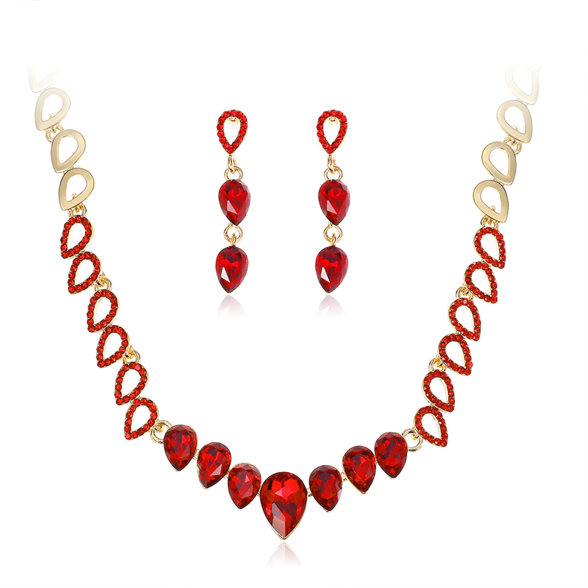 Red Crystal & 18K Gold-Plated Linked Drop Necklace & Earrings