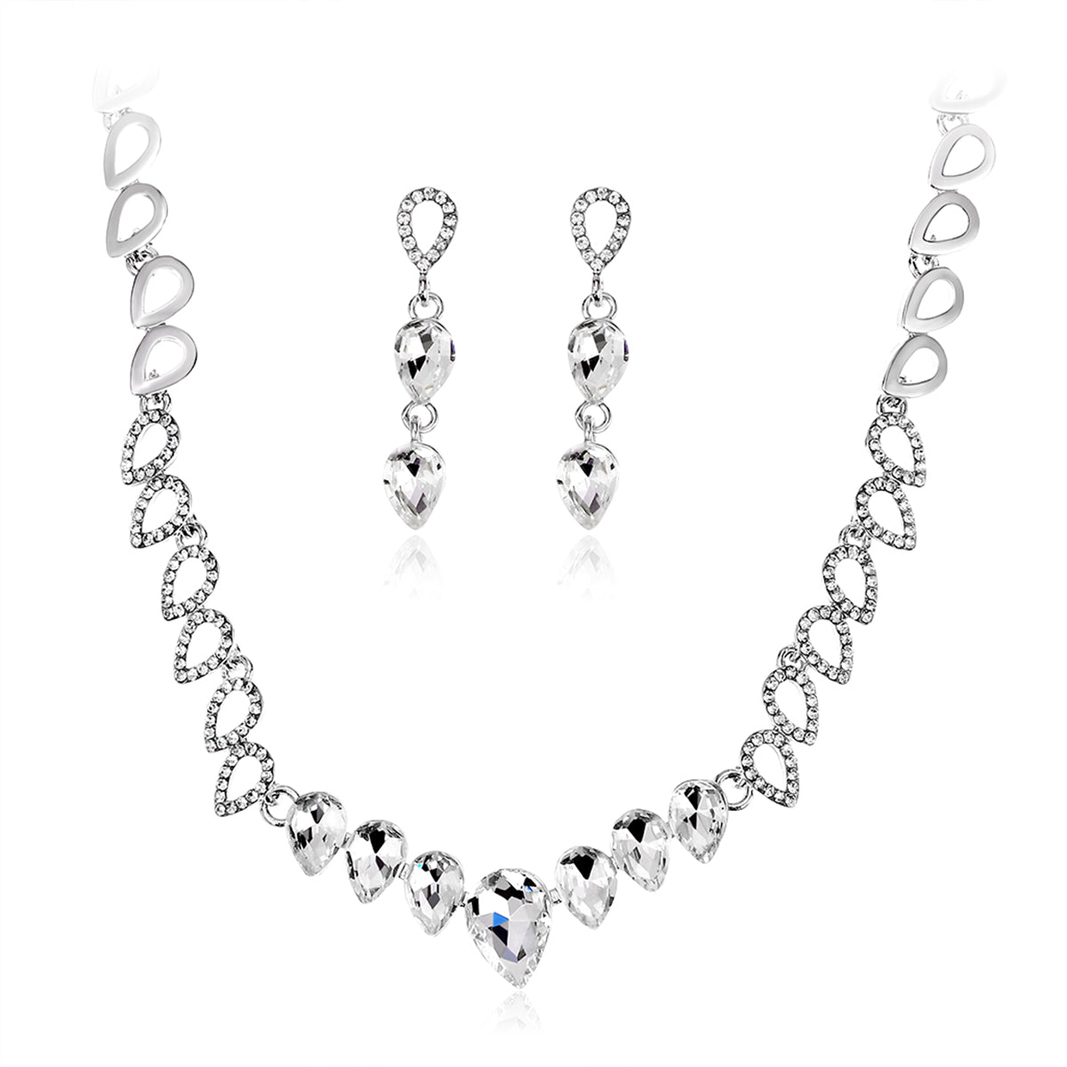 Crystal & Silver-Plated Linked Drop Necklace & Earrings