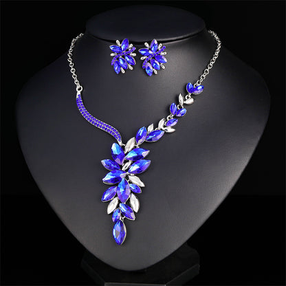 Blue Crystal and Cubic Zirconia Cluster Necklace and Drop Earrings, drop earrings for women, detail close-up