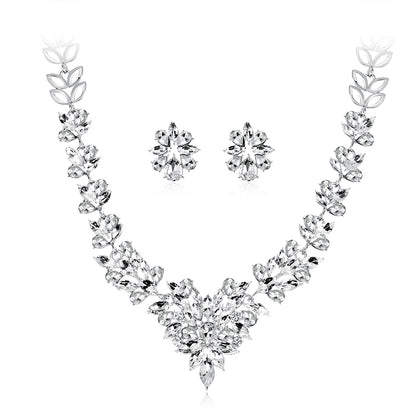 Crystal and Silver-Plated Pear-Cut Pendant Necklace and Drop Earrings, silver stud earrings for women, front view
