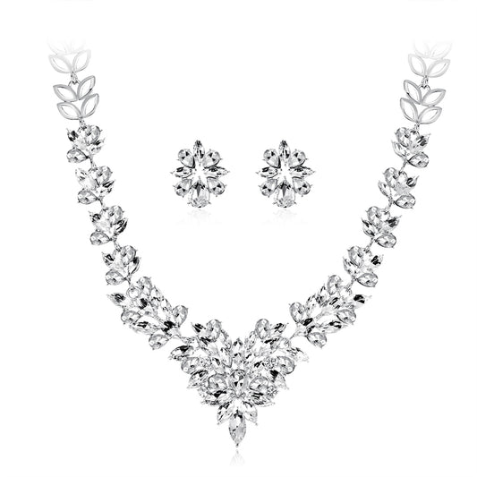 Crystal and Silver-Plated Pear-Cut Pendant Necklace and Drop Earrings, silver stud earrings for women, front view