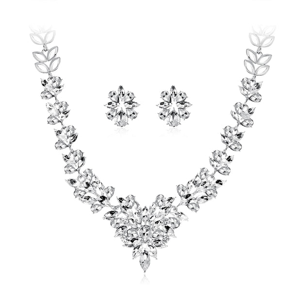 Crystal & Silver-Plated Pear-Cut Pendant Necklace & Drop Earrings