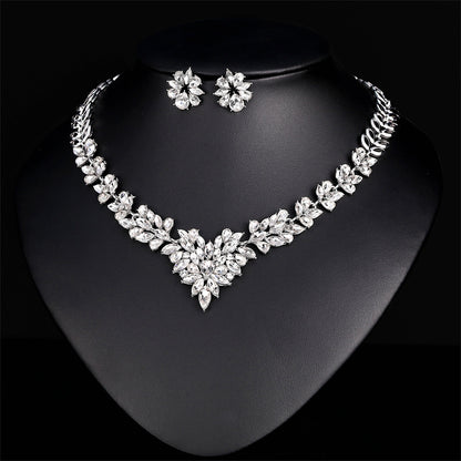 Crystal and Silver-Plated Pear-Cut Pendant Necklace and Drop Earrings, silver stud earrings for women, detail close-up