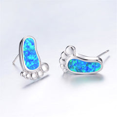 Blue Opal & Silver-Plated Footprint Stud Earrings