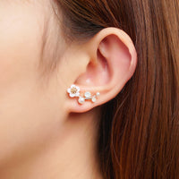 Shell & Imitation Pearl Flower Ear Climbers