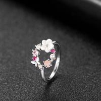 Pink Cubic Zirconia & Pearl Floral Open-Circle Ring