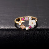 Opal & Pearl Floral Open-Circle Ring