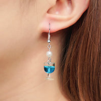 Imitation Pearl & Blue Wine Cup Drop Earrings