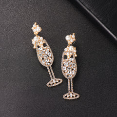 Pearl & Cubic Zirconia Wine Glass Drop Earrings