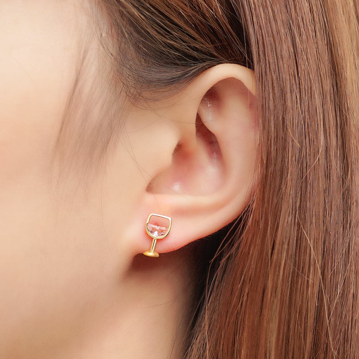 Pink Crystal & 18K Gold-Plated Wine Glass Stud Earrings