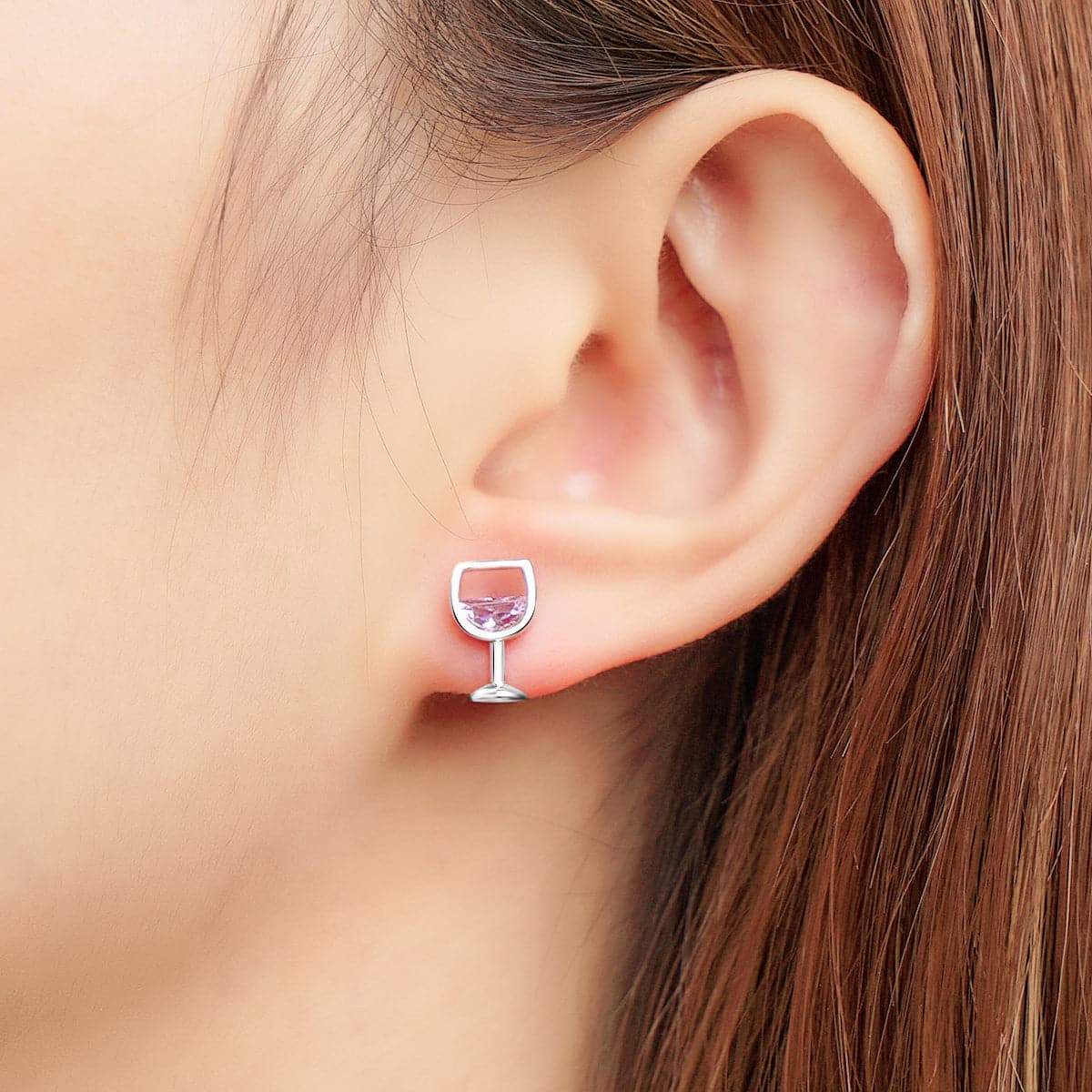 Pink Crystal & Silver-Plated Wine Glass Stud Earrings