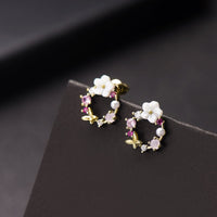 Opal & Cubic Zirconia Butterfly & Floral Stud Earrings