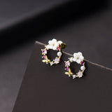 Opal & Cubic Zirconia Butterfly & Floral Stud Earrings